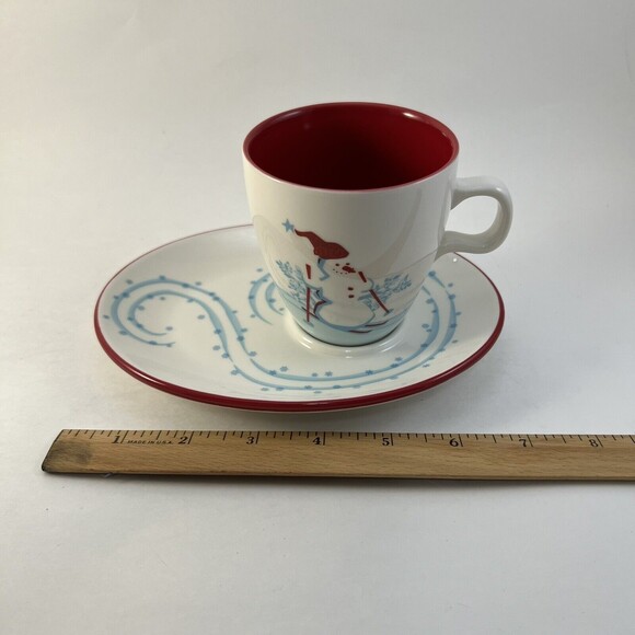 Starbucks Holiday 2007 Coffee Tea Cup & Snack Plate Skiing Snowman Penguin 6 oz - Picture 5 of 5